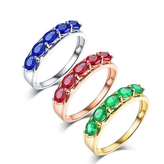 Natural Emerald, Ruby, or Sapphire Band Ring 14k Gold, 14k Gold Emerald Ring