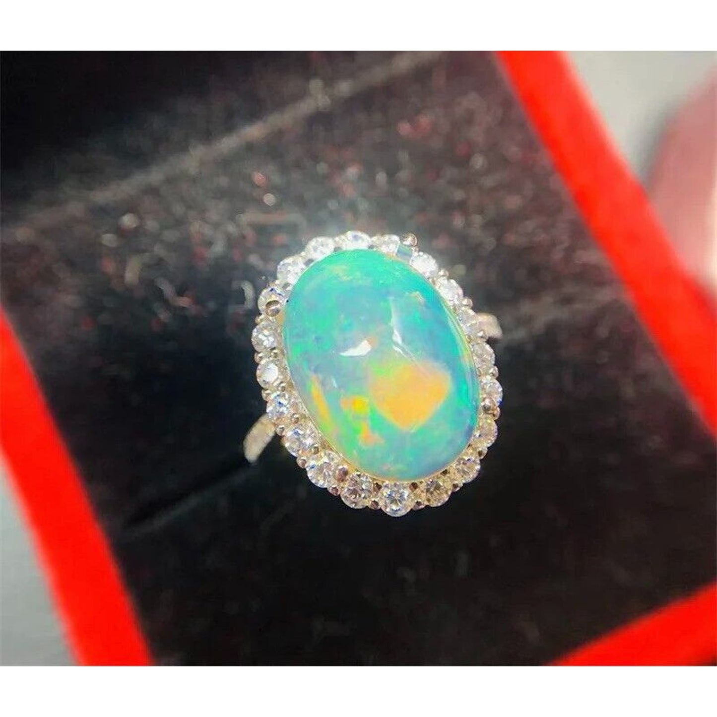 Large Fire Opal Statement Ring 10x14mm Sterling Silver