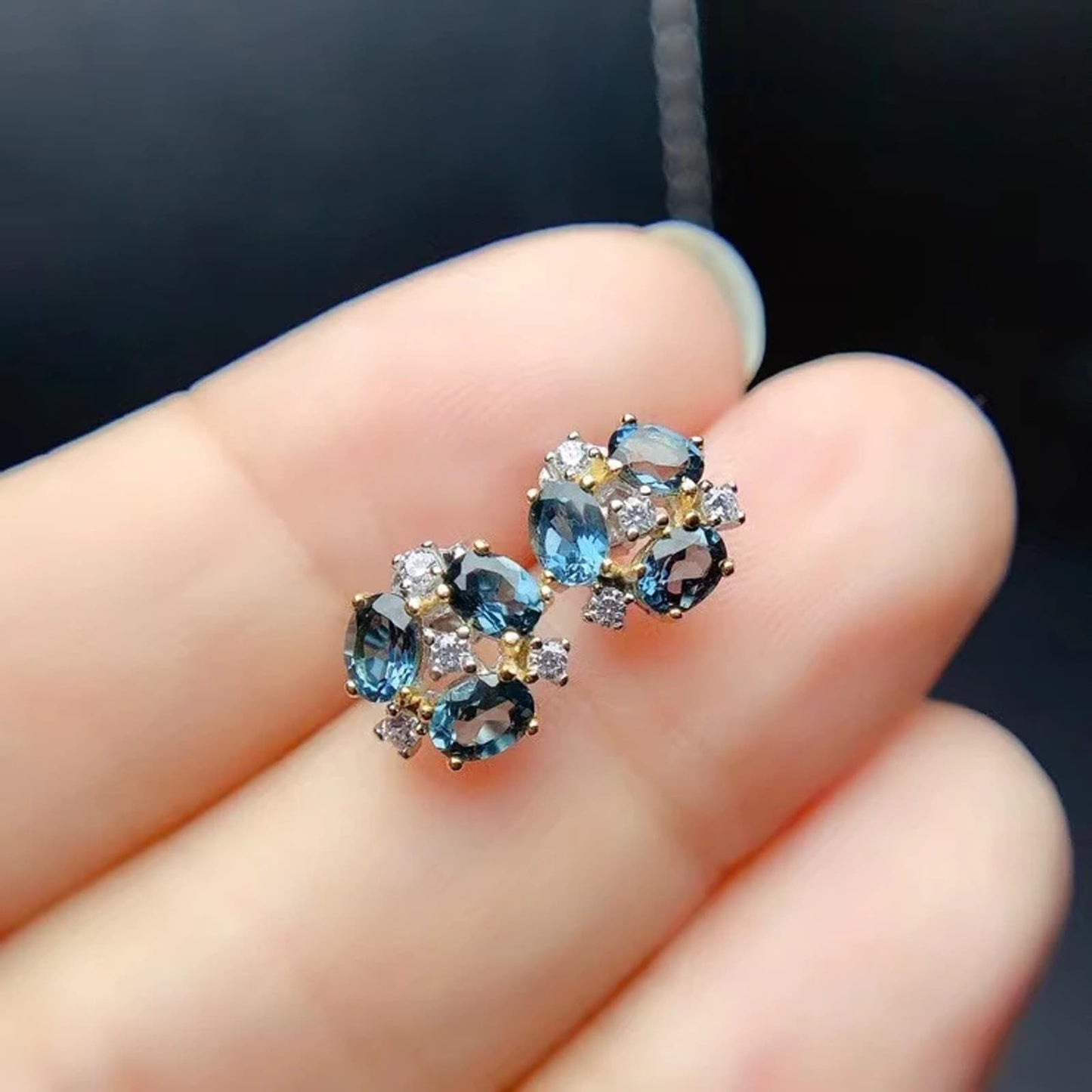 Natural London Blue Topaz Earrings Platinum Plated, 3x4mm London Blue Topaz