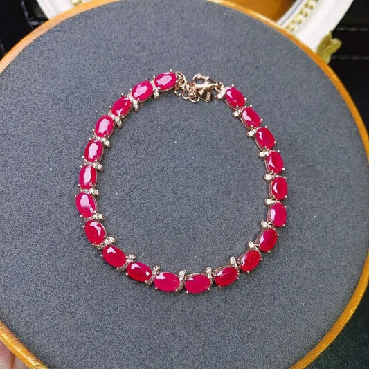 Natural Ruby Tennis Bracelet 925 Sterling Silver, Genuine Ruby Bracelet