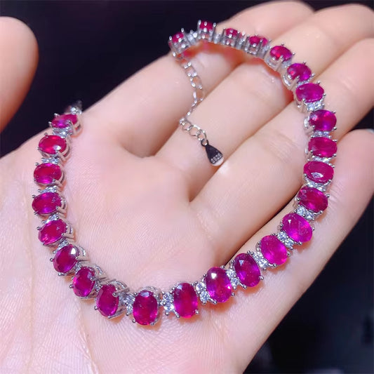 Bright Pink Ruby Tennis Bracelet, Natural Ruby Bracelet 925 Sterling Silver