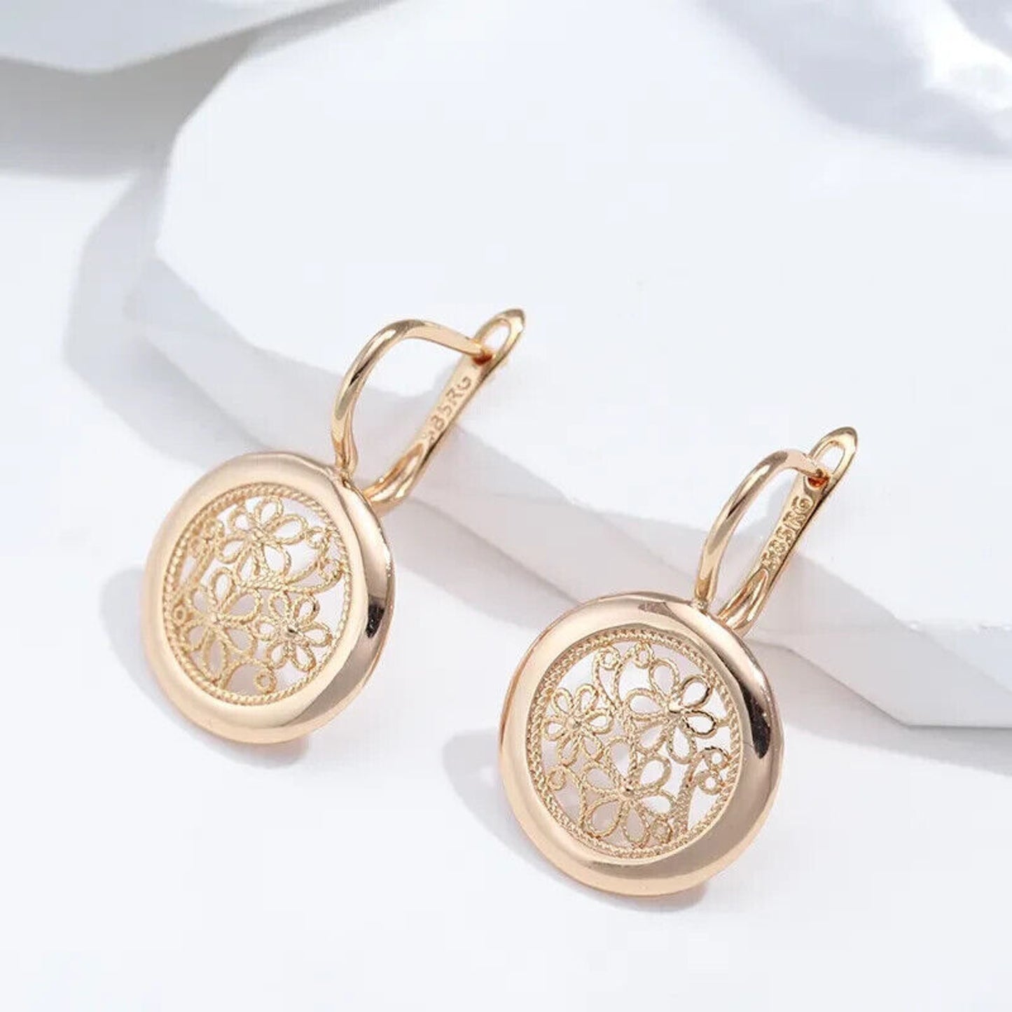 Rose Gold Earrings, Shiny Rose Gold Round Earrings 585 Rose Gold Stud