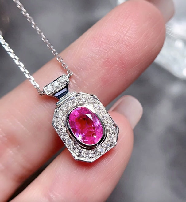 1.1Ct Natural Pink Sapphire & Diamond Pendant Necklace 18K White Gold, Pink Sapphire & Diamond Pendant Necklace 18K White Gold, Pink Sapphire, Pink Sapphire Necklace, Pink Sapphire Pendant Necklace, Sapphire Necklace, Sapphire Pendant Necklace, White Gold Sapphire Pendant, White Gold Sapphire Necklace, Natural Sapphire, Natural Sapphire Pendant, Natural Pink Sapphire, Pink Sapphire, Pink Sapphire & Diamond, Sapphire & Diamond, Sapphire & Diamond Pendant, Natural Diamond and Sapphire, Sapphire Diamond