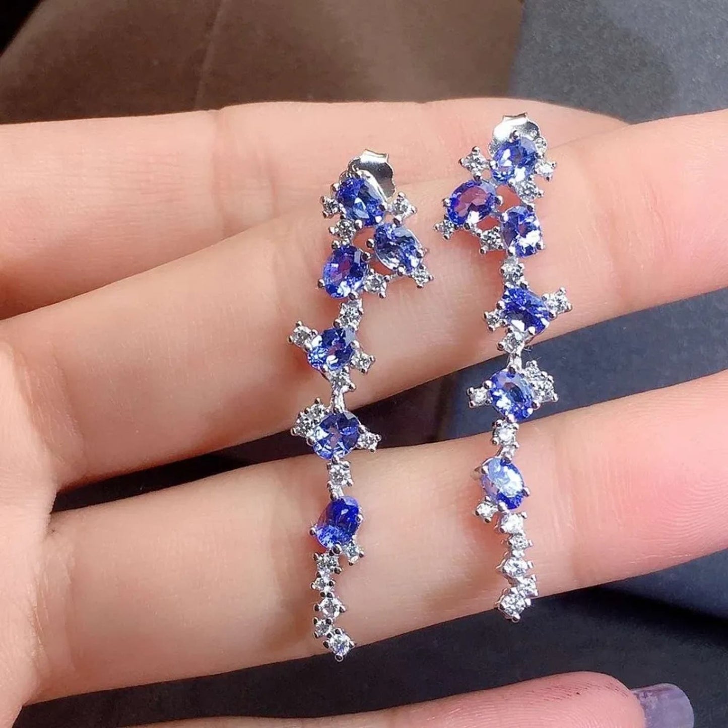 Tanzanite Statement Dangle Earrings 3x4mm