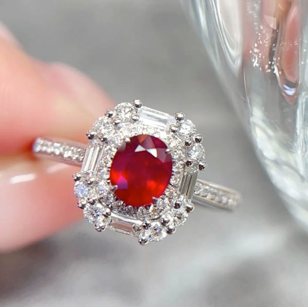 0.7Ct Ruby and Diamond Engagement Ring 18K White Gold, Ruby & Diamond Ring, Ruby and Diamond Ring, Ruby Engagement Ring, 18k White Gold Ruby Ring, 18k White Gold Ruby Diamond Ring, Ruby Diamond Ring, Ruby Engagement Ring, Natural Ruby Ring, Anniversary Gift Ruby Ring with Diamonds, Ruby Ring Decorate with Diamonds, Natural Ruby Ring with Diamonds, 18k Gold Ruby Ring, Genuine Ruby Ring 18k Gold