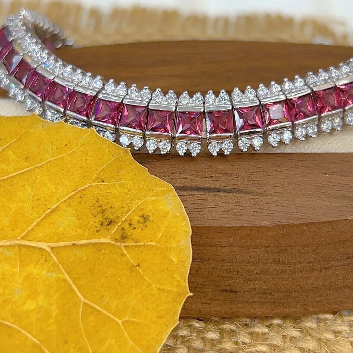 Pink Garnet Square Cut Tennis Bracelet 3.5mm Platinum Plated