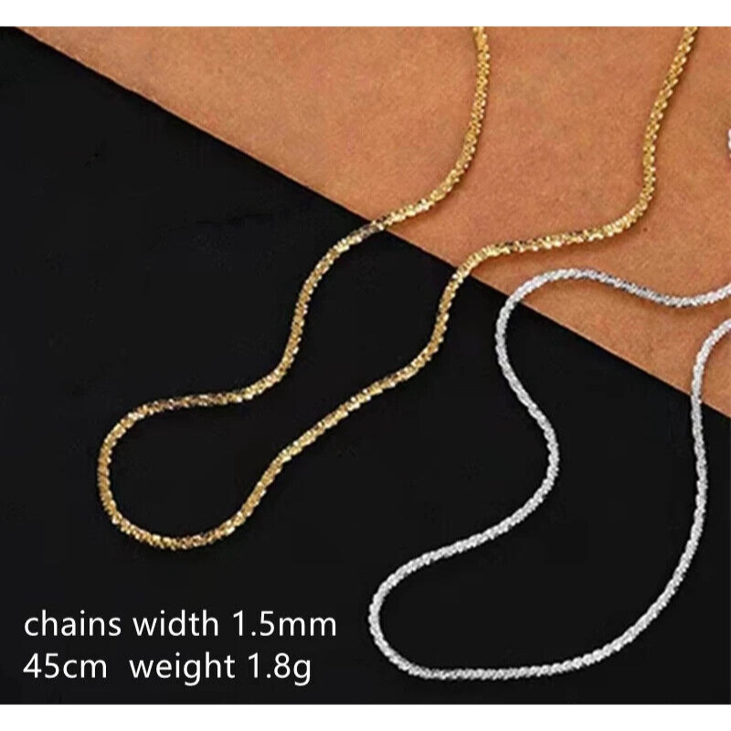 18k Gold Sparkly Necklace Chain, White Gold or Yellow Gold Sparkly Chain Au750