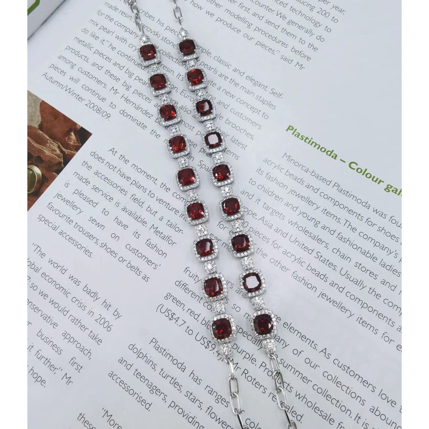 Cushion Cut Red Garnet Tennis Bracelet 6mm Platinum Plated