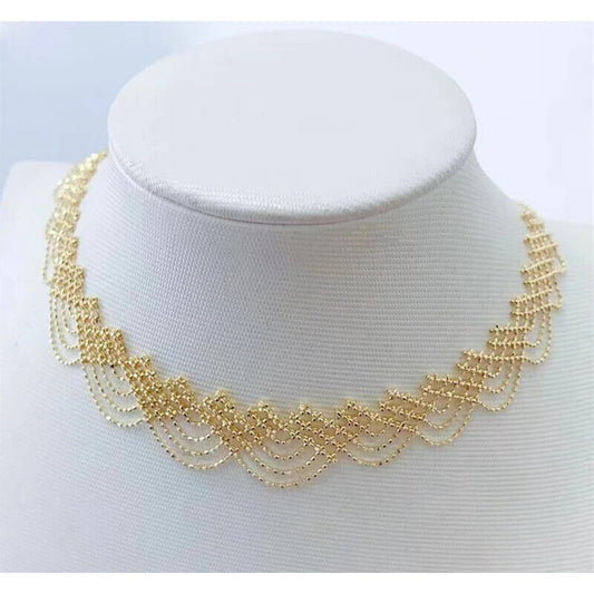 18k Gold Lace Choker Necklace, Solid Yellow Gold Lace Necklace 6.6g Au750