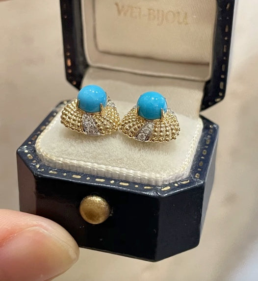 18k Yellow Gold Turquoise Stud Earrings, Natural Turquoise Earrings, High Quality Turquoise Jewelry, Turquoise Earrings 18k Gold, 18k Yellow Gold Turquoise Jewelry, 18k Gold Turquoise Earrings, Yellow Gold Turquoise Earrings, White Gold Turquoise Earrings, Natural Turquoise, Real Turquoise Jewelry for Women, Genuine Turquoise