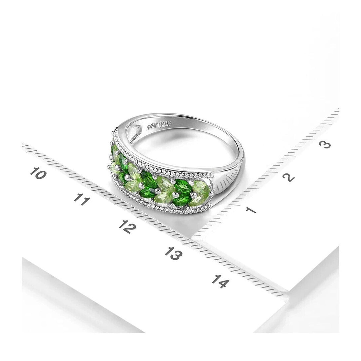 Peridot and Diopside Marquise Cut Band Ring, Green Gemstone Ring Sterling Silver