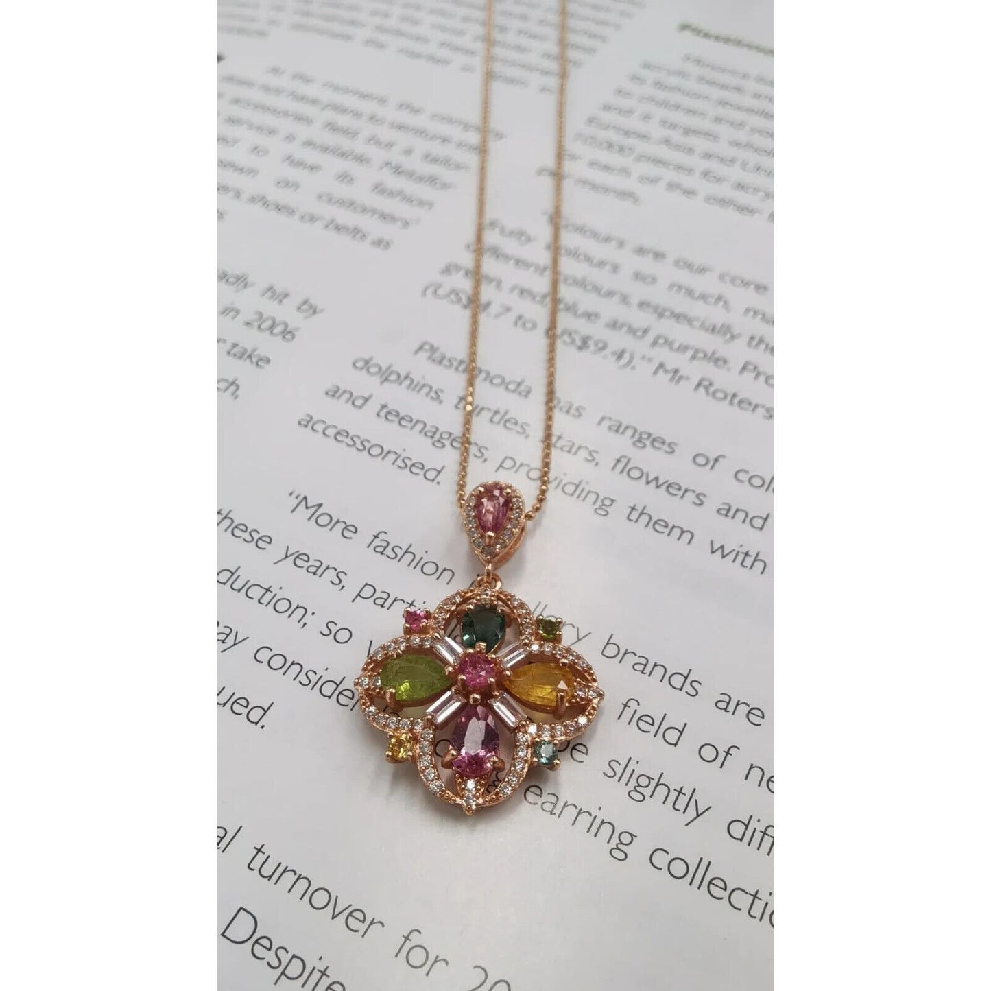 Multicolor Brazilian Tourmaline Pendant Necklace 15x27mm