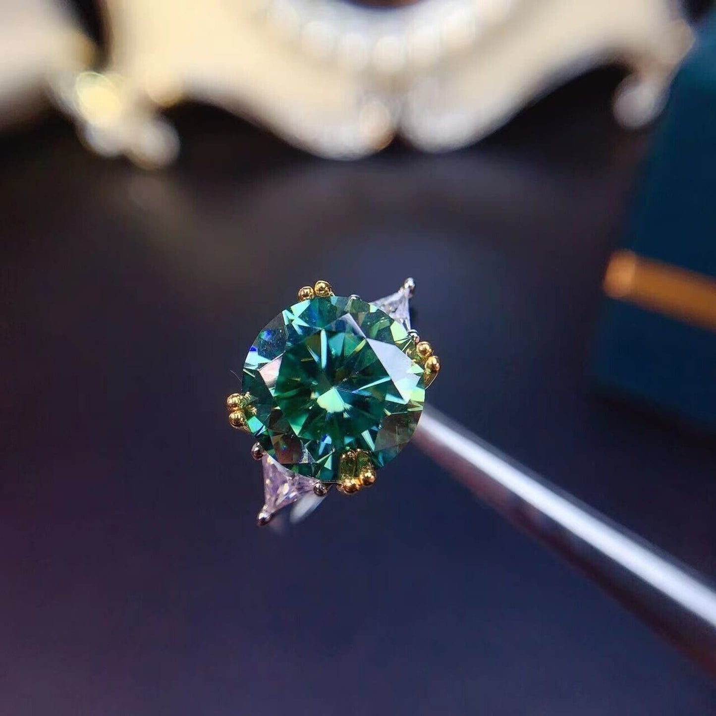 VVS1 5 Carat Green Moissanite Cocktail Ring Platinum Plated