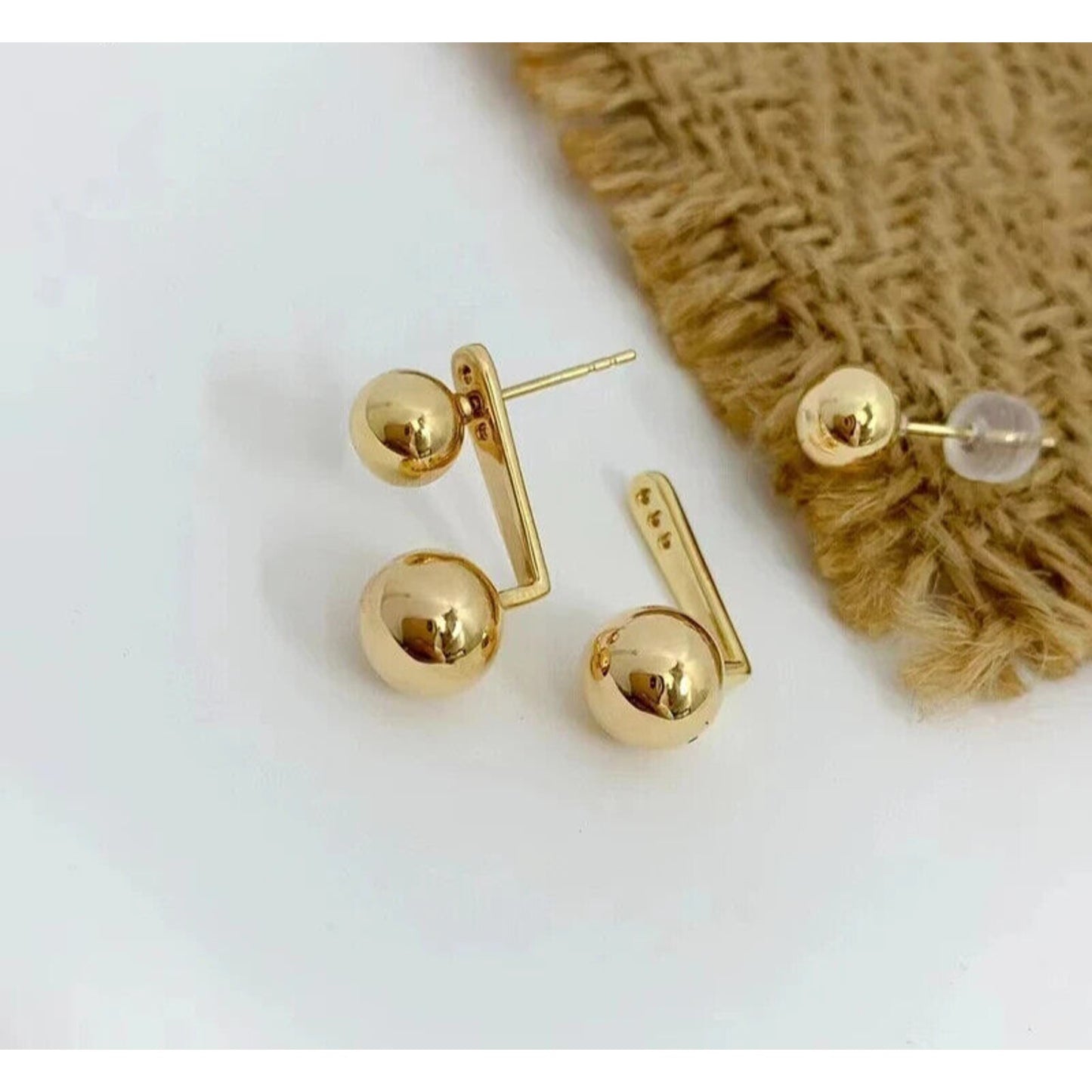 18k Yellow Gold Ball Stud Earrings, Dangle Ball Earrings Au750 Yellow Gold