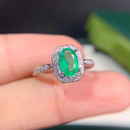 Colombian Emerald Cocktail Ring 5x7mm Sterling Silver
