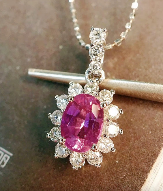 0.67Ct Pink Padparadscha Sapphire Pendant Necklace 18K White Gold, Pink Sapphire & Diamond Pendant Necklace 18K White Gold, Pink Sapphire, Pink Sapphire Necklace, Pink Sapphire Pendant Necklace, Sapphire Necklace, Sapphire Pendant Necklace, White Gold Sapphire Pendant, White Gold Sapphire Necklace, Natural Sapphire, Natural Sapphire Pendant, Natural Pink Sapphire, Pink Sapphire, Pink Sapphire & Diamond, Sapphire & Diamond, Sapphire & Diamond Pendant, Natural Diamond and Sapphire, Sapphire Diamond Pendant