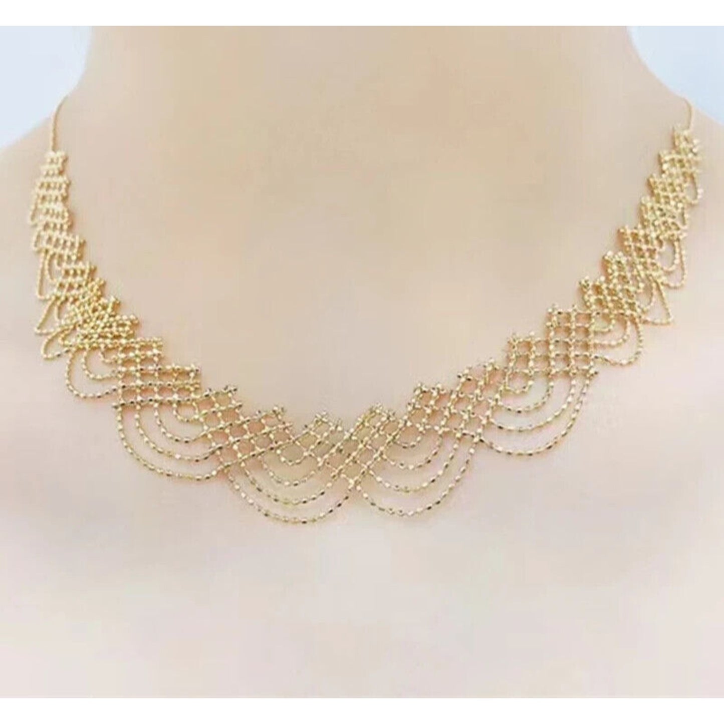 18k Gold Lace Choker Necklace, Solid Yellow Gold Lace Necklace 6.6g Au750