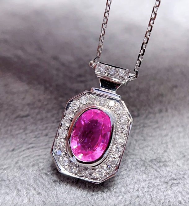 1.1Ct Natural Pink Sapphire & Diamond Pendant Necklace 18K White Gold, Pink Sapphire & Diamond Pendant Necklace 18K White Gold, Pink Sapphire, Pink Sapphire Necklace, Pink Sapphire Pendant Necklace, Sapphire Necklace, Sapphire Pendant Necklace, White Gold Sapphire Pendant, White Gold Sapphire Necklace, Natural Sapphire, Natural Sapphire Pendant, Natural Pink Sapphire, Pink Sapphire, Pink Sapphire & Diamond, Sapphire & Diamond, Sapphire & Diamond Pendant, Natural Diamond and Sapphire, Sapphire Diamond