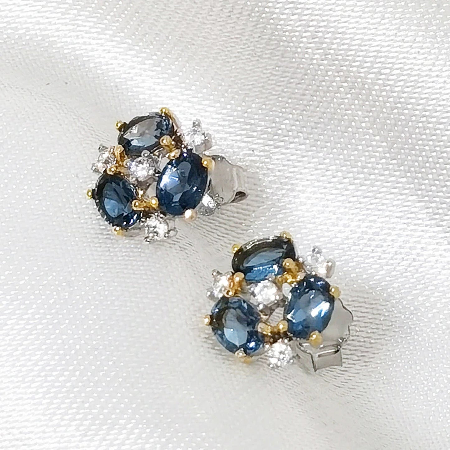 Natural London Blue Topaz Earrings Platinum Plated, 3x4mm London Blue Topaz