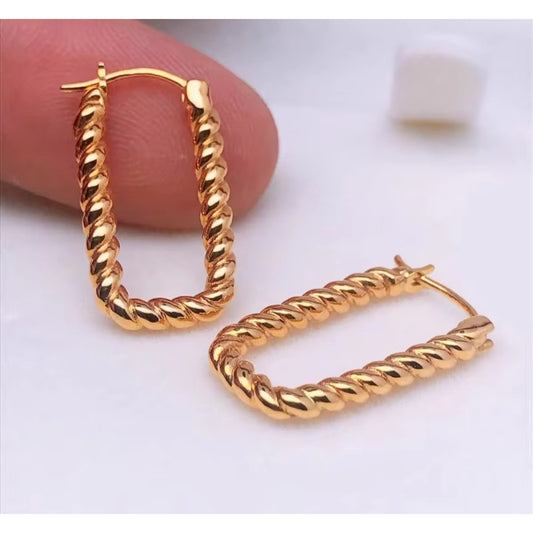 18k Gold Hoop Earrings, 18k Yellow Gold Twisted Hoops, Au750 Hoop Earrings