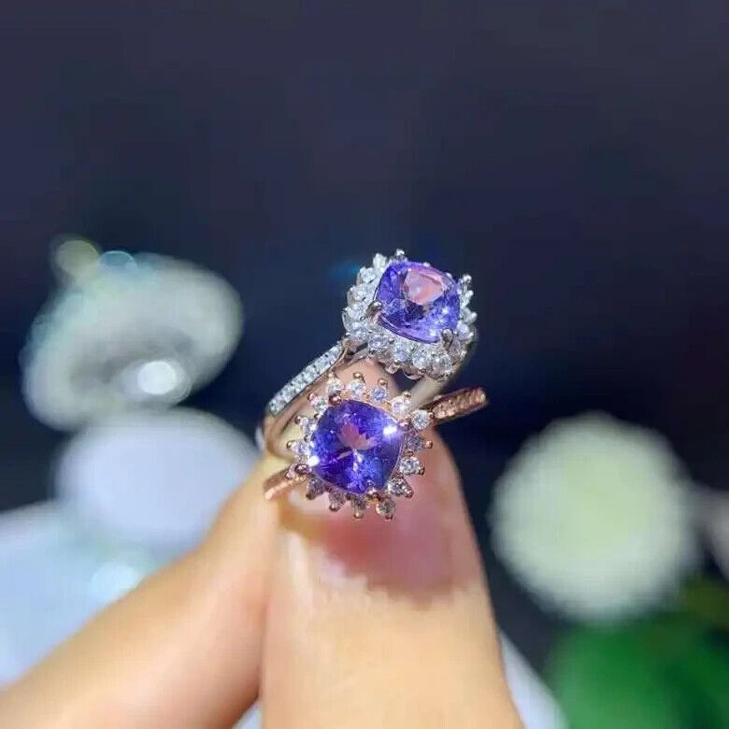 Trillion Cut VVS1 Purple Tanzanite Cocktail Ring, Women's Tanzanite Jewelry