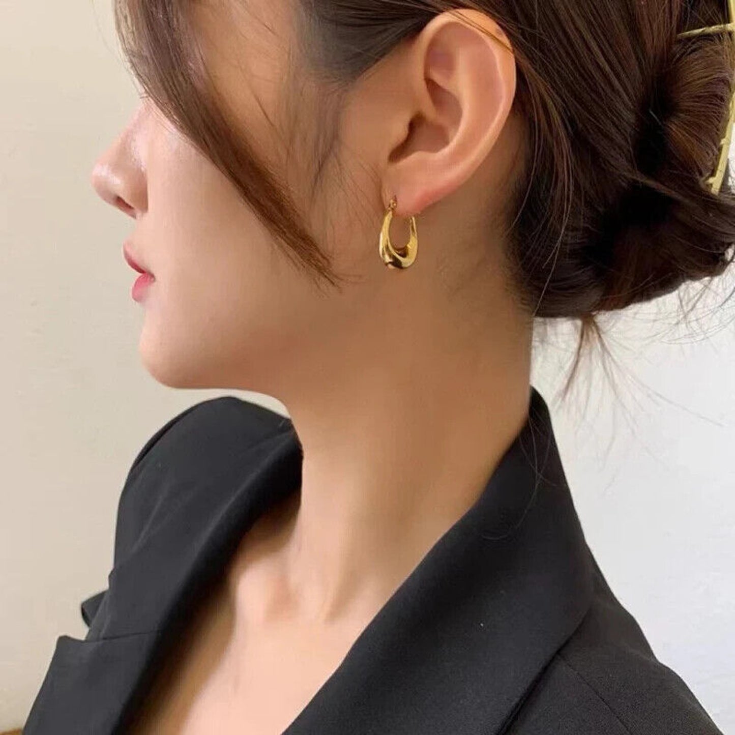 18k Gold Hoop Earrings, Pure 18k Gold Small Hoop Earrings Au750