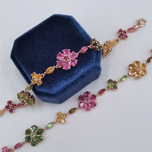 Tourmaline Flower Tennis Bracelet Rose Gold
