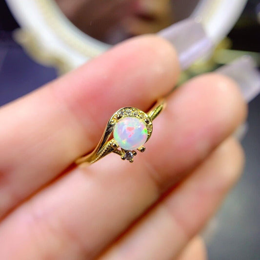 Dainty Opal Cocktail Ring 5mm Sterling Silver