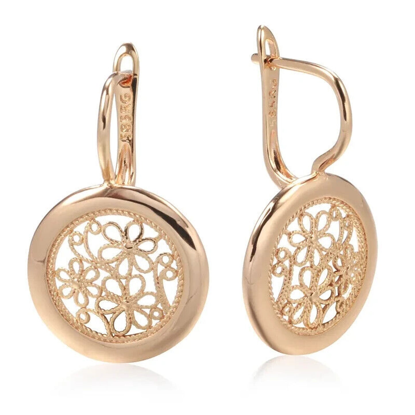 Rose Gold Earrings, Shiny Rose Gold Round Earrings 585 Rose Gold Stud