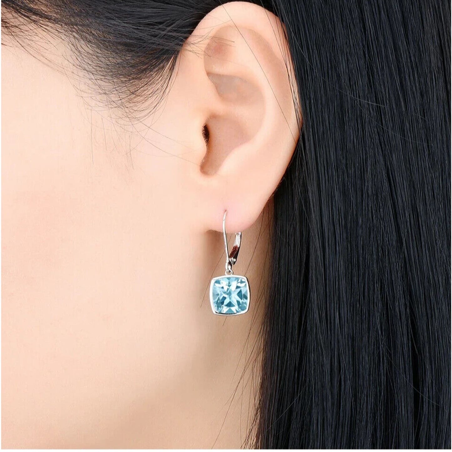 Sky Blue Topaz Bezel Set Dangle Earrings 9mm