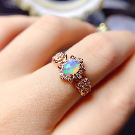 Fire Opal Lace Cocktail Ring 5x7mm Sterling Silver