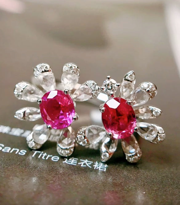 1.30Ct Padparadscha Pink Sapphire Flower Stud Earrings 18K White Gold, Padparadscha Pink Sapphire Diamond Stud Earrings, Padparadscha Pink Sapphire Jewelry, Natural Padparadscha Pink Sapphire Earrings, Padparadscha Sapphire Earrings, 19k Gold Pink Sapphire Earrings, Pink Sapphire Diamond Earrings, Natural Pink Sapphire Earrings 18k Gold, Pink Sapphire Earrings, natural Pink Sapphire Earrings, Oval Cut Pink Sapphire Earrings, 18k White Gold Sapphire Earrings, 18k White Gold Sapphire Earrings