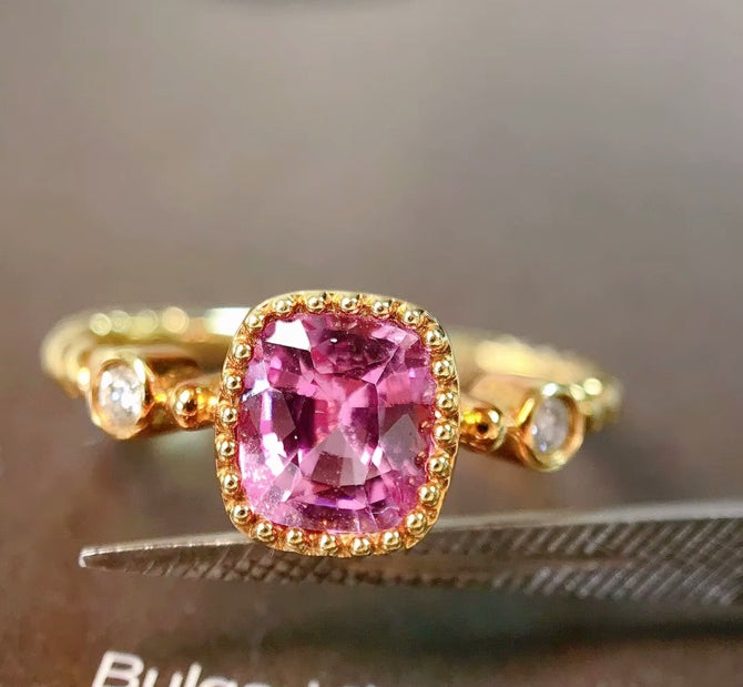 0.98Ct Pink Sapphire & Diamond Ring 18K Yellow Gold, Pink Sapphire Ring, Padparadscha Sapphire, Padparadscha Sapphire Wedding Ring, Padparadscha Sapphire Engagement Ring, Padparadscha Sapphire & Diamond Ring, Padparadscha Sapphire and Diamond Wedding Ring, Natural Padparadscha Sapphire Ring, Padparadscha Sapphire Jewelry, 18k Gold Padparadscha Sapphire Ring, Women's Pink Padparadscha Sapphire Ring, White Gold Padparadscha Sapphire Ring