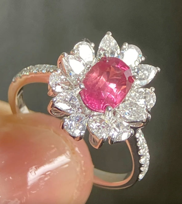 1.29Ct Pink Padparadscha Sapphire & Diamond Engagement Ring 18K White Gold, Pink Sapphire Ring, Padparadscha Sapphire, Padparadscha Sapphire Wedding Ring, Padparadscha Sapphire Engagement Ring, Padparadscha Sapphire & Diamond Ring, Padparadscha Sapphire and Diamond Wedding Ring, Natural Padparadscha Sapphire Ring, Padparadscha Sapphire Jewelry, 18k Gold Padparadscha Sapphire Ring, Women's Pink Padparadscha Sapphire Ring, White Gold Padparadscha Sapphire Ring