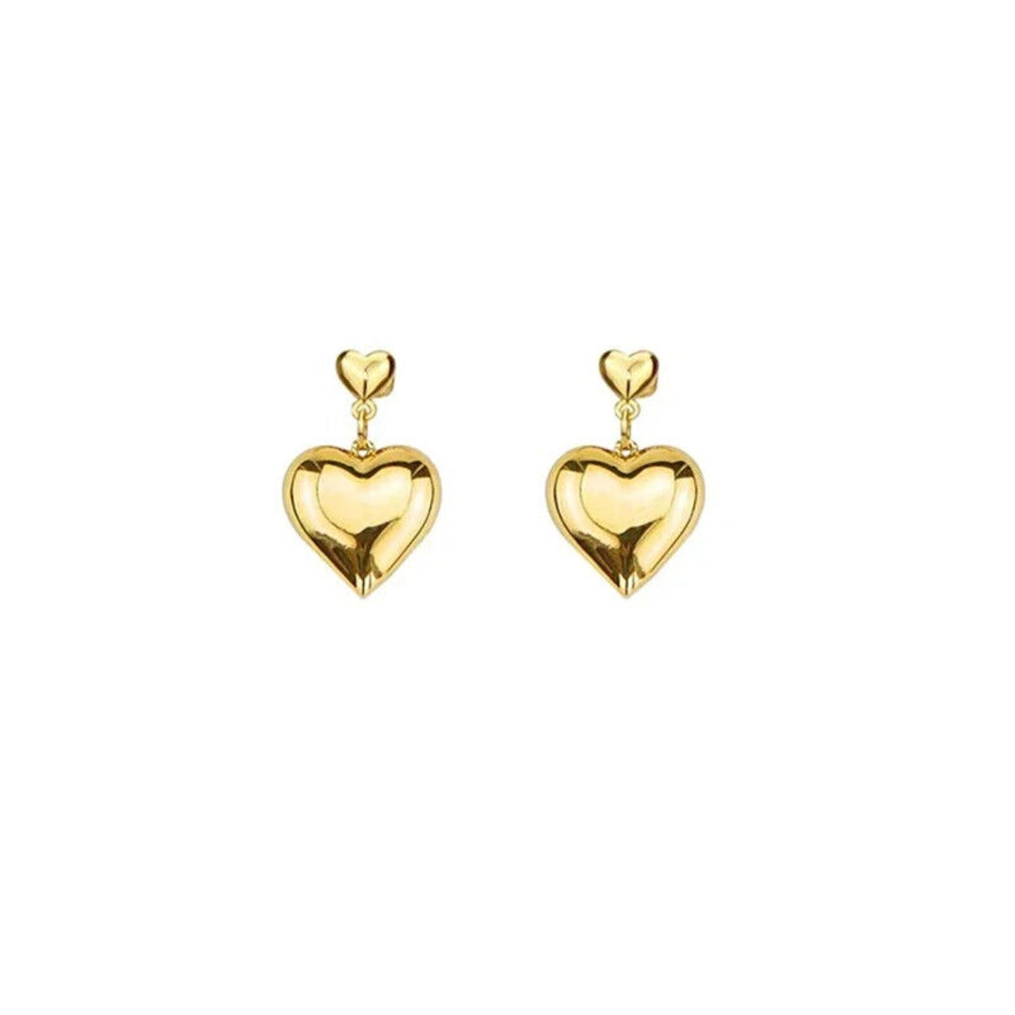 18k Yellow Gold Heart Dangle Earrings, Au750 Gold Heart Earrings, Gold Earrings