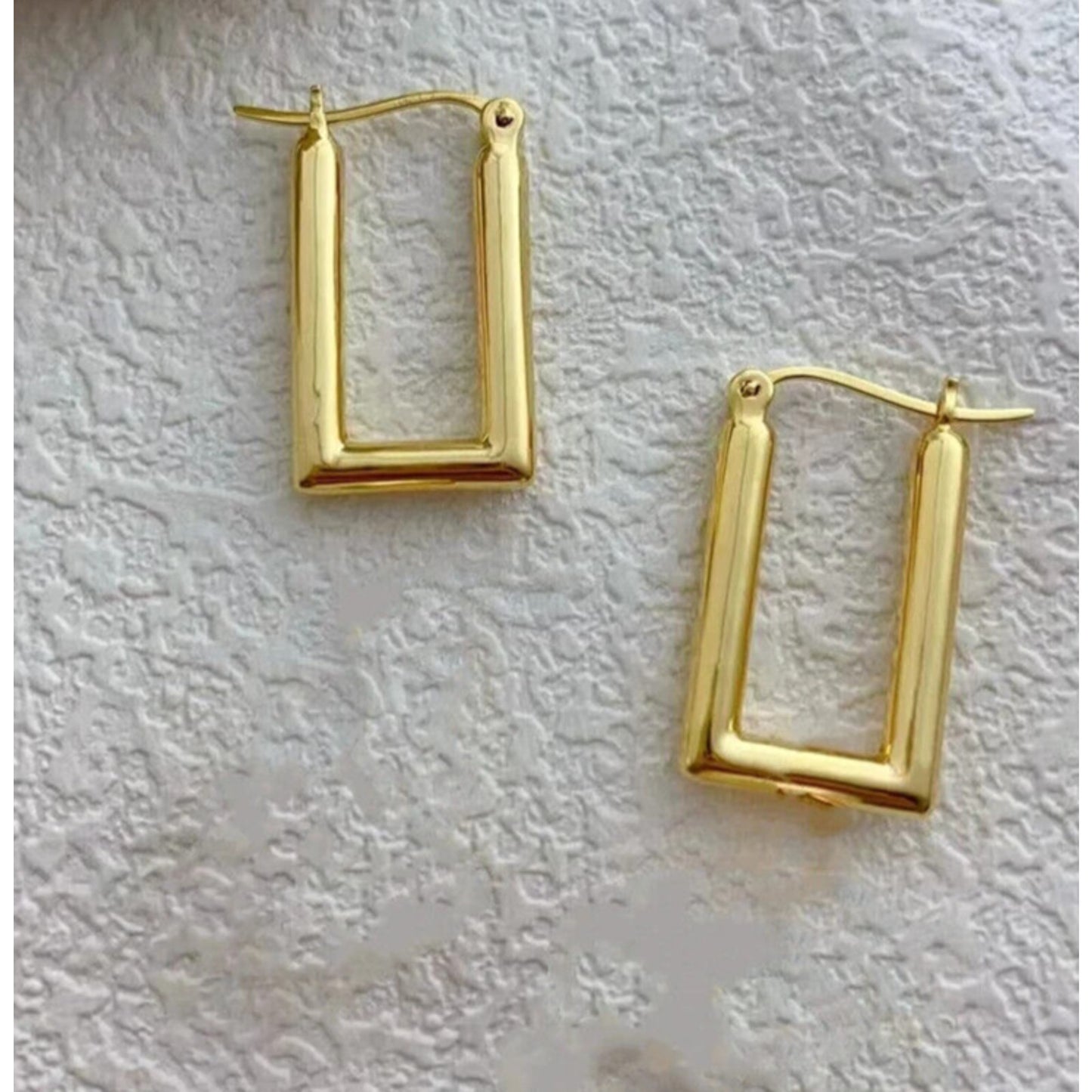 18k Yellow Gold Rectangle Hoop Earrings, Solid Yellow Gold Hoop Earrings Au750