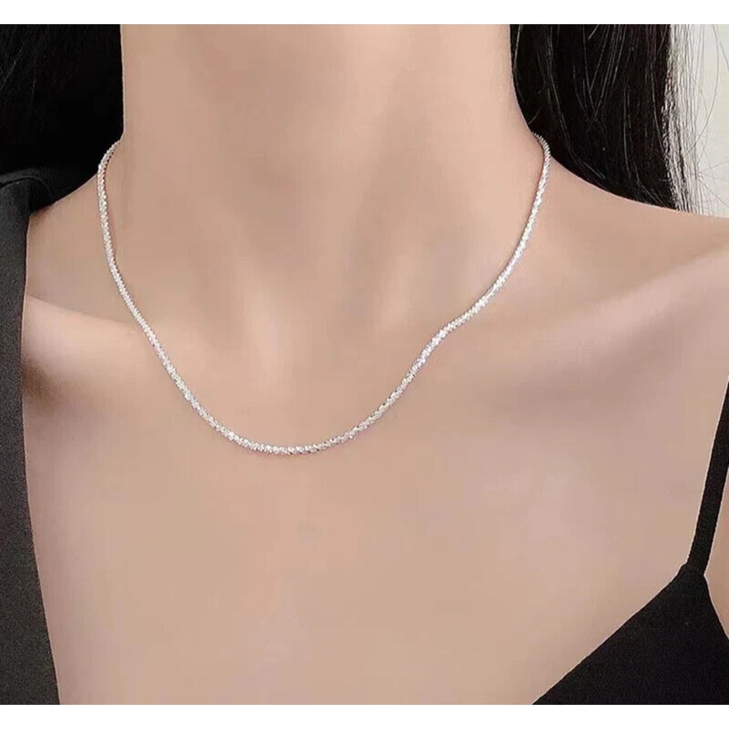 18k Gold Sparkly Necklace Chain, White Gold or Yellow Gold Sparkly Chain Au750