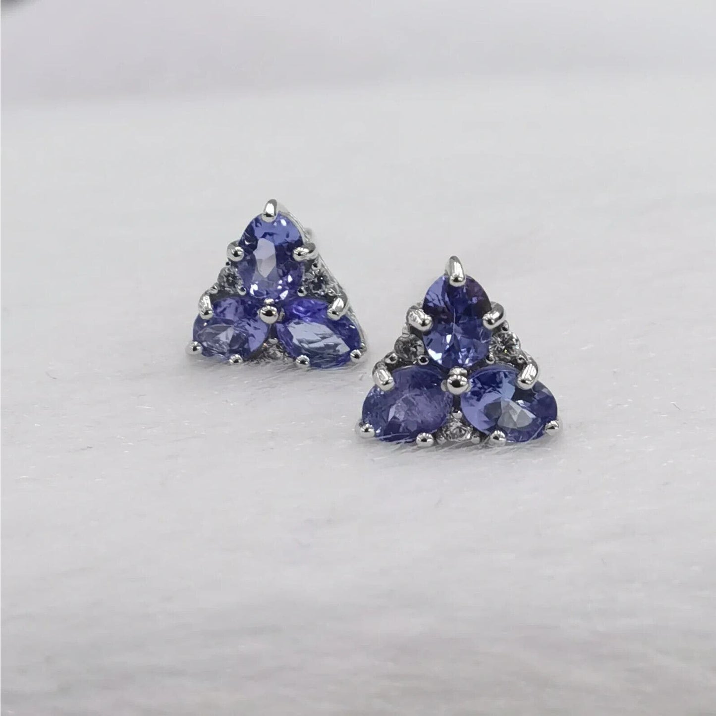 Purple Tanzanite Triangle Cluster Stud Earrings 8x9mm