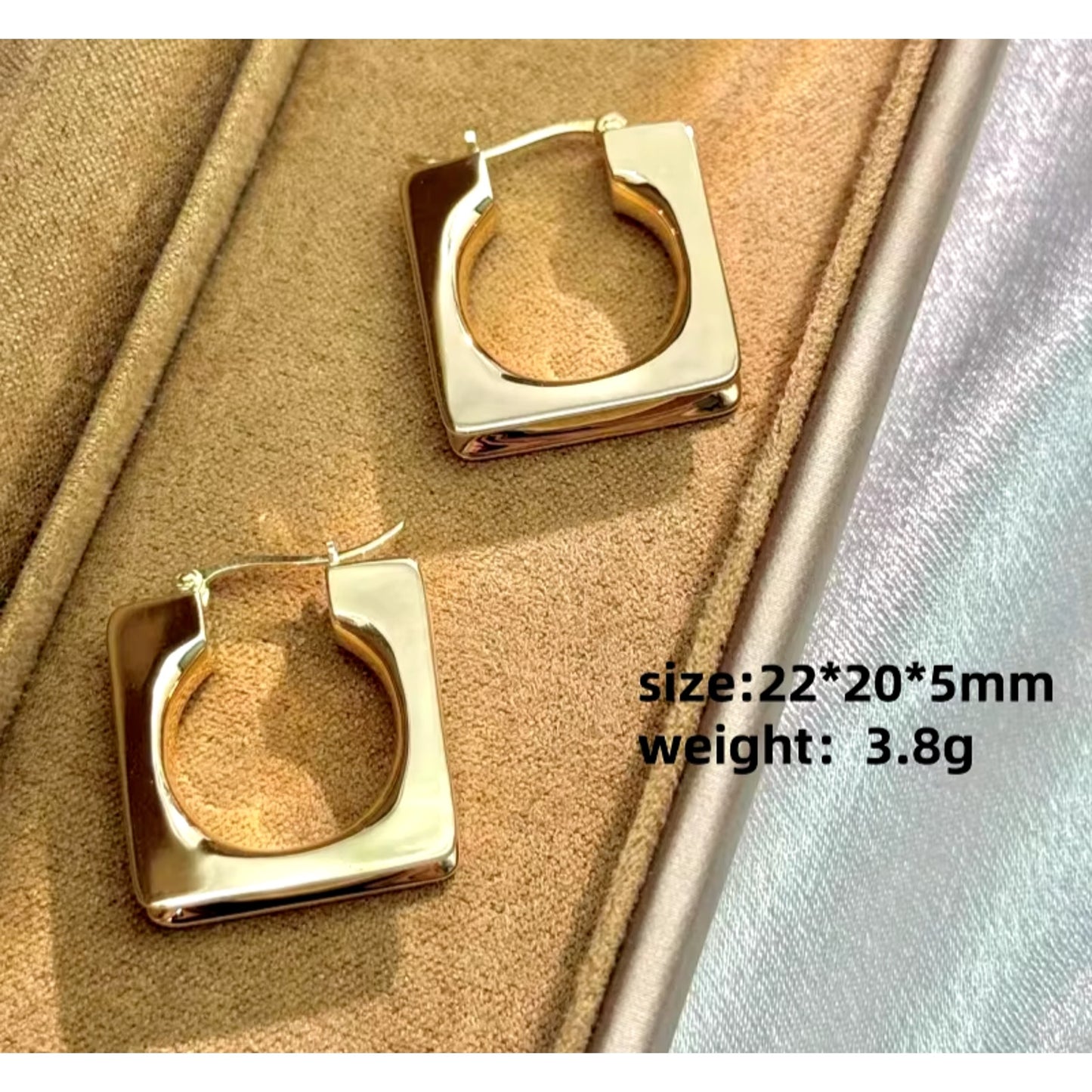 18k Gold Hoop Earrings, Square Hoops 18k Solid , Au750 Hoops