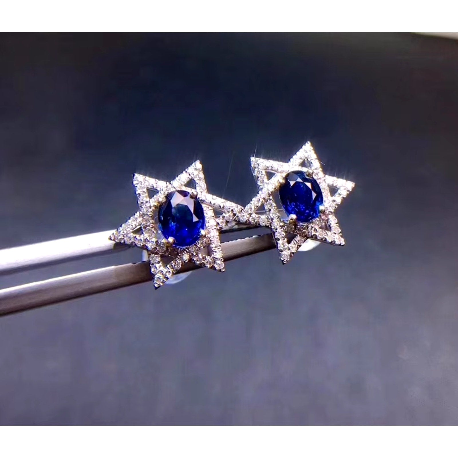 Star of David Earrings, Star of David Sapphire Earrings, Hanukkah Jewelry Gift, Diamond Star of David Earrings, 18k White Gold Star of David Earrings, Sapphire & Diamond Stud Earrings, Diamond & Sapphire Stud Earrings, Sapphire and Diamond Earrings, Sapphire & Diamond Earrings, 18k White Gold Sapphire Earrings, 18k Gold Sapphire & Diamond Earrings, Natural Sapphire & Diamond Earrings, Natural Sapphire and Diamond Earrings, Star of David Jewelry 18k Gold