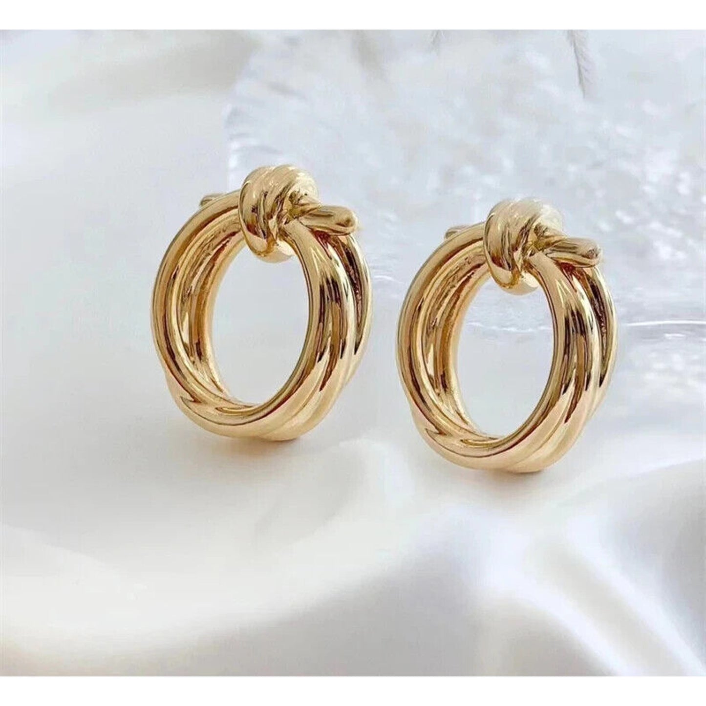 18k Gold Twisted Bow Knot Stud Earrings, Solid 18k Yellow Gold Earrings Au750