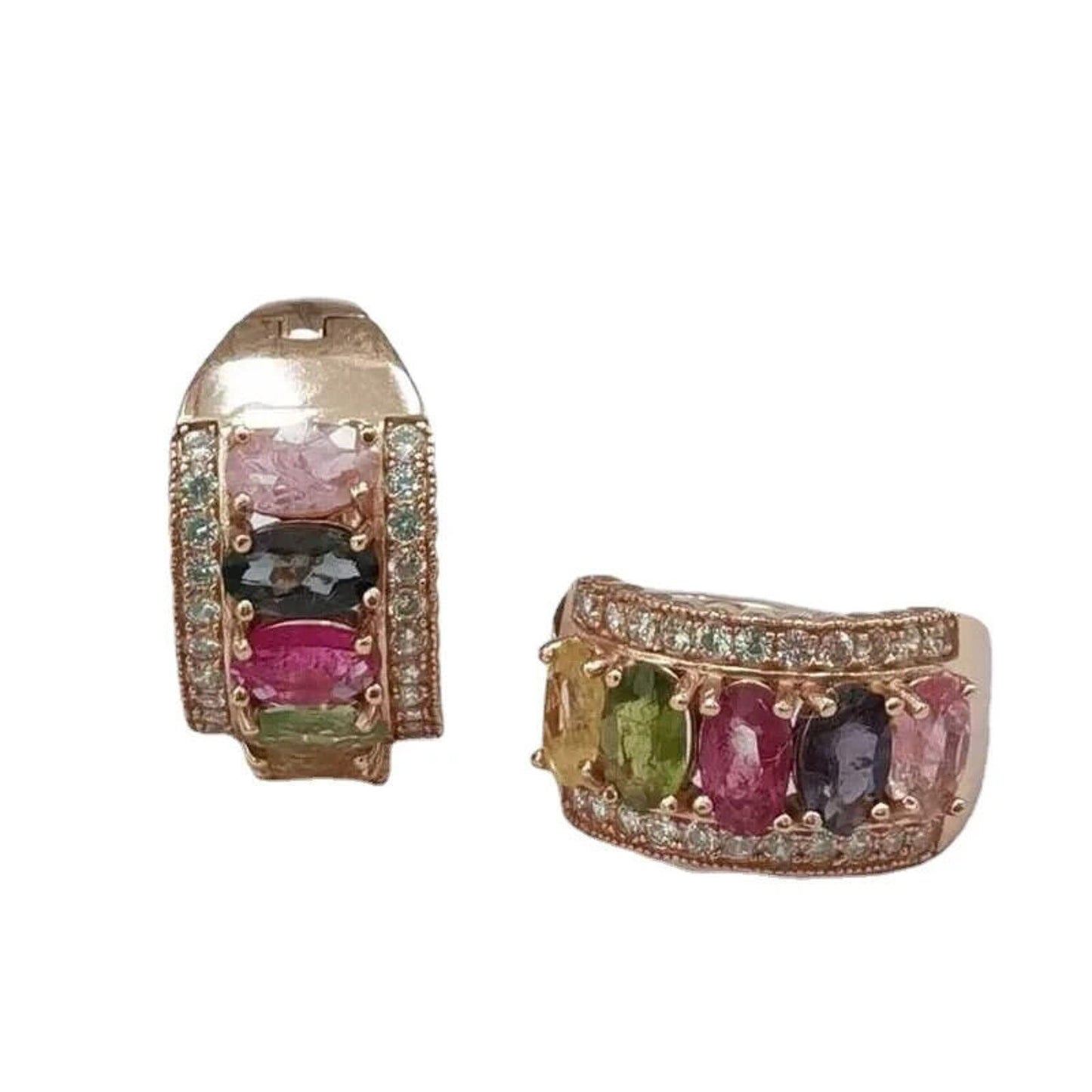 Multicolor Tourmaline Gemstone Clip Earrings Rose Gold