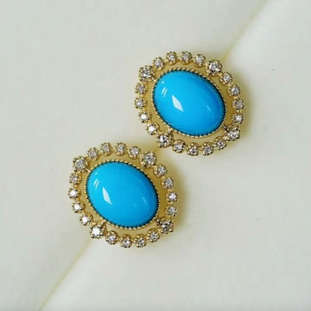 18k Yellow Gold Turquoise Stud Earrings, Natural Turquoise Diamond Earrings, High Quality Turquoise Earrings, Turquoise & Diamond Earrings 18k Gold, 18k Yellow Gold Turquoise Jewelry, Turquoise Earrings 18k Gold, Turquoise Stud Earrings Yellow Gold, 18k Gold Turquoise Earrings, Yellow Gold Turquoise Earrings, White Gold Turquoise Earrings, Natural Turquoise, Real Turquoise Jewelry for Women, Genuine Turquoise