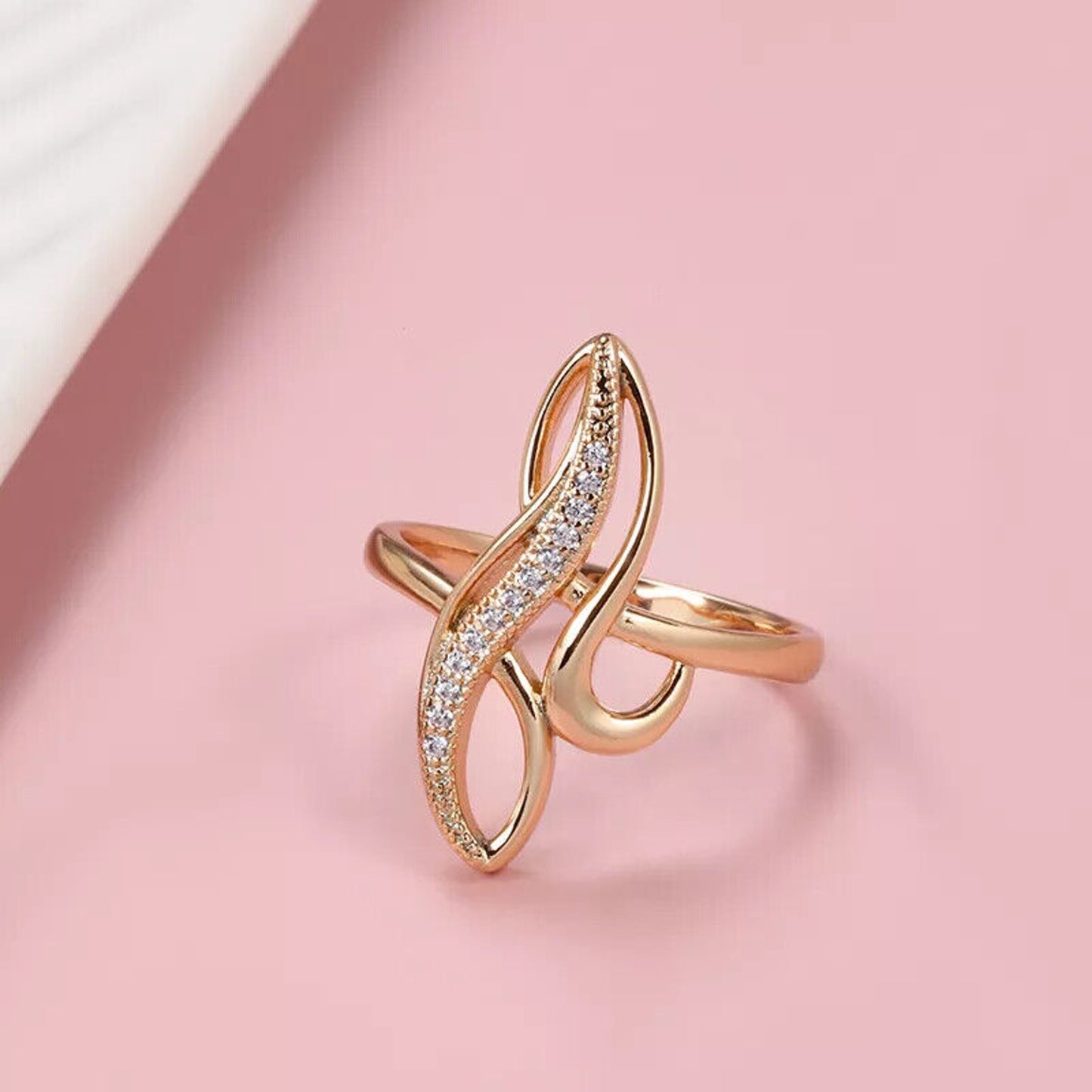 Rose Gold Ring, Shiny Rose Gold Zircon Ring, Women's 585 Rose Gold Ring