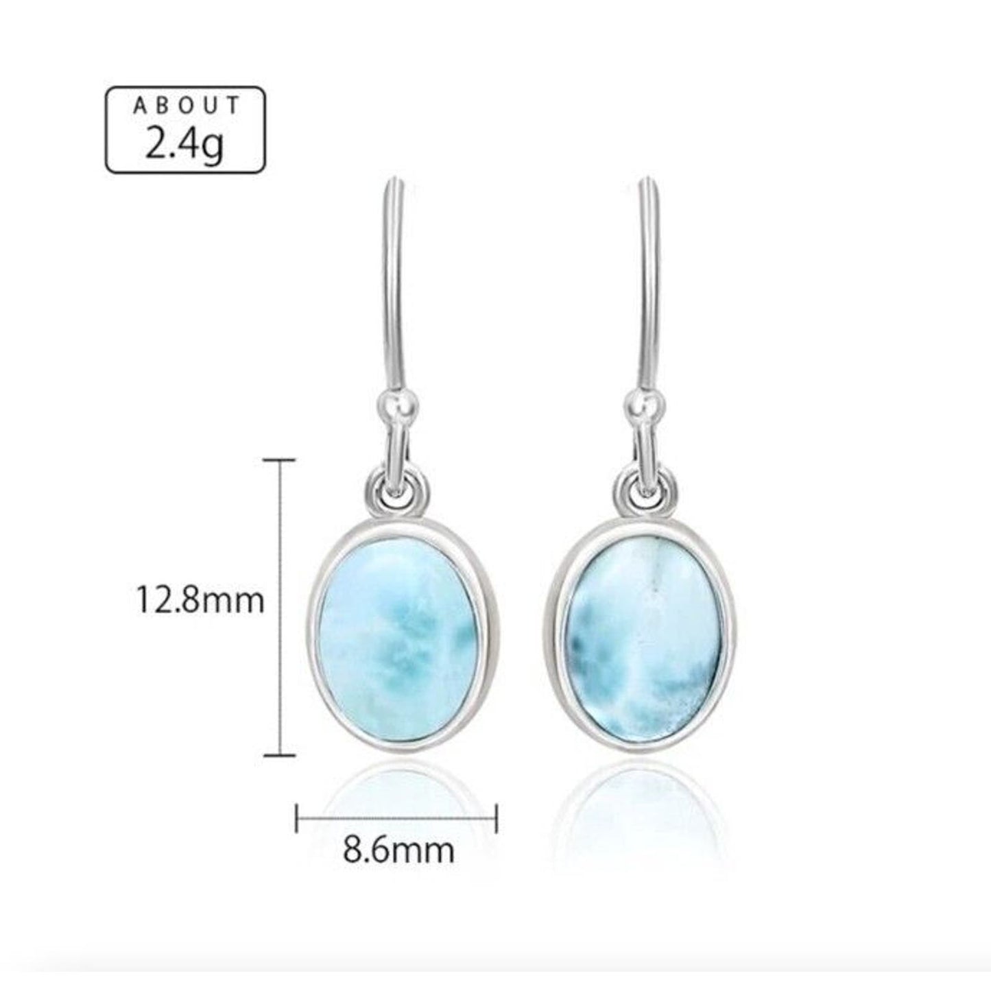 Women's Larimar Oval Dangle Earrings, Larimar Dangle Earrings, Natural Larimar