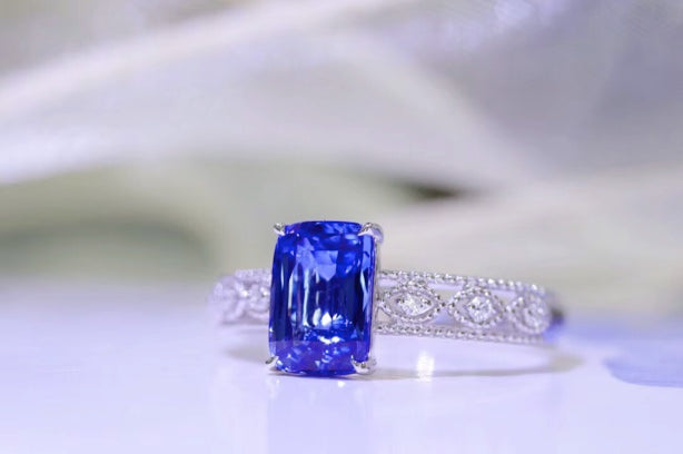 1.61Ct Cushion Cut Cornflower Blue Sapphire & Diamond Ring 18k White Gold, Sapphire Engagement Ring, Sapphire Wedding Ring, Bright Blue Sapphire Ring, Sapphire & Diamond Ring, Sapphire and Diamond Ring, Sapphire Ring 18k Gold, 18k White Gold Sapphire Diamond Ring, Blue Cornflower Sapphire Ring, Cornflower Sapphire, VVS1 Cornflower Sapphire Ring, Cornflower Sapphire Engagement Ring, Bright Blue Sapphire Engagement Ring 18k Gold, 18k Gold Sapphire Ring, 18k Gold Sapphire & Diamond Ring, Natural Sapphire