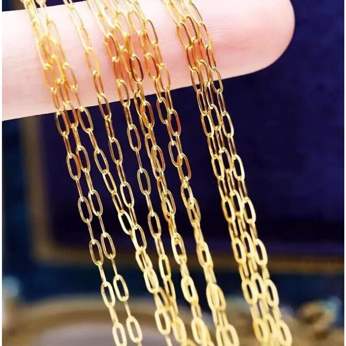 18k Gold Paper Clip Bracelet, Women's Paper Clip Chain Bracelet Solid 18k Gold