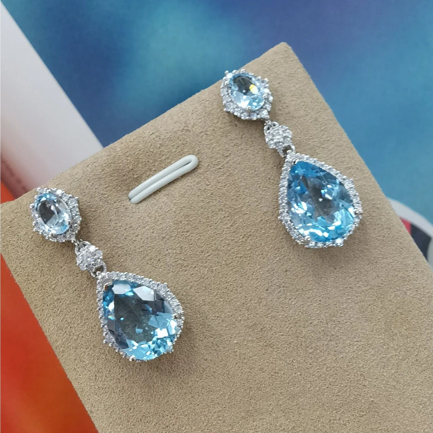 Swiss Blue Topaz Pear Cut Statement Earrings 10x14mm