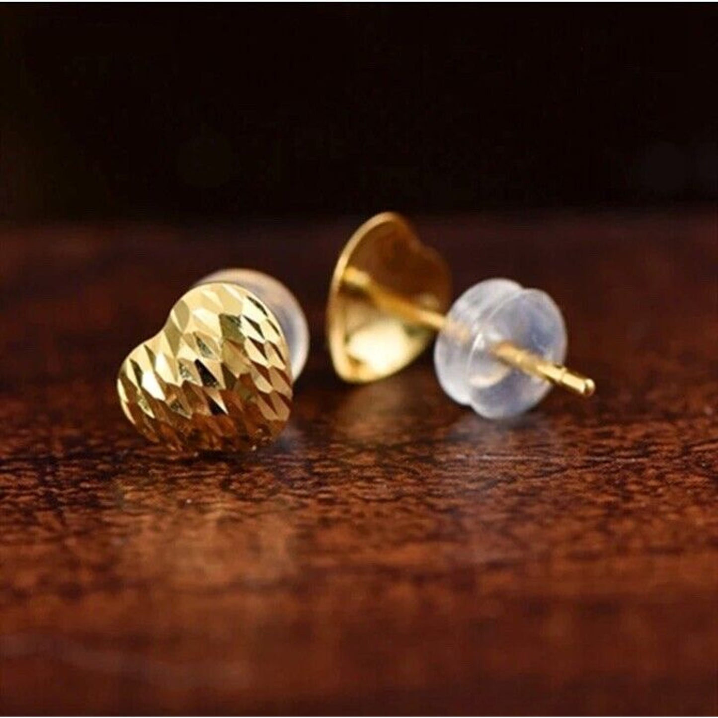 18k Gold Heart Stud Earrings, Solid 18k Gold Women's Stud Earrings Au750