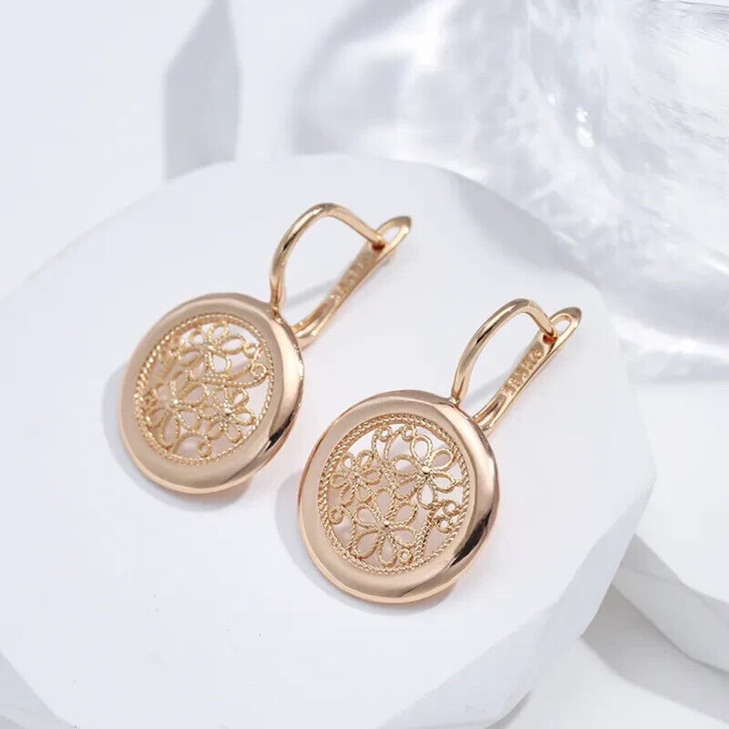 Rose Gold Earrings, Shiny Rose Gold Round Earrings 585 Rose Gold Stud